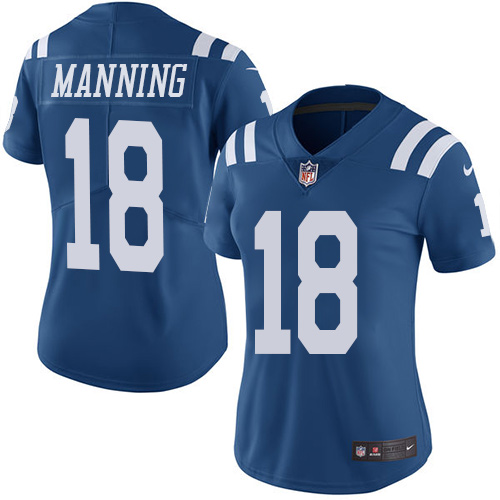 Women's Limited Peyton Manning Nike Jersey Royal Blue - #18 Rush NFL Indianapolis Colts